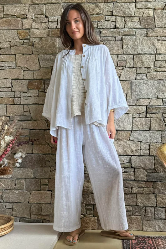 Loom & Thread Pin Tuck Pant White /41=